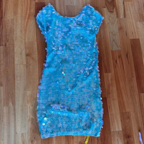 Vintage Norma Kamali dress sequined sequin teal Turquoise mermaid sz L paillete - Picture 16 of 17